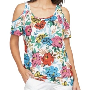 Kut From The Kloth Top Blouse Women's Med Floral Cold Shoulder Short Sleeve Cool - Picture 1 of 12