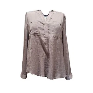 Chico's Womens Beige Tan Button Front V Neck Long Sleeve Blouse Size 2/L - Picture 1 of 5