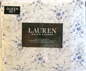 Ralph Lauren 4 tlg Baumwolle Laken Set Shabby Floral Soft Blau & Grau Queen - NEU - Bild 1 von 1