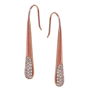 Rose Gold Flashed Sterling Silver CZ Elongated Teardrop Hook Drop Earrings - Picture 1 of 4