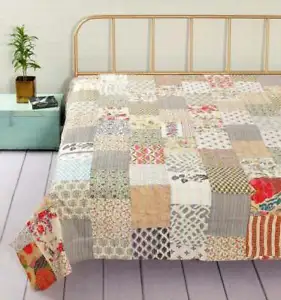 Handmade Indian Patchwork Kantha Quilt Twin Queen King Throw Blanket Bed Cover - Picture 1 of 32