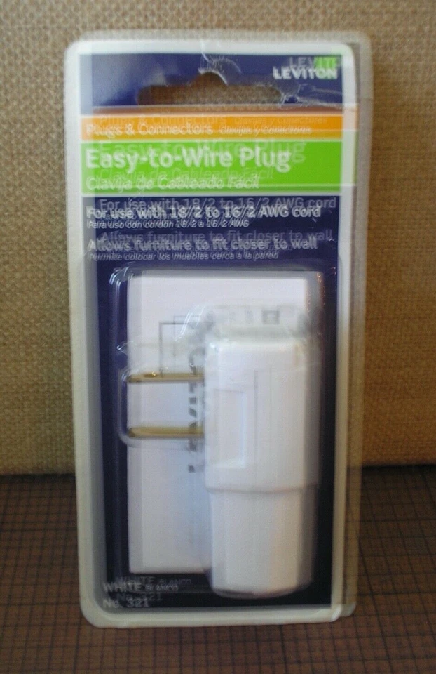 White Leviton 90 Degree Right Angle Side Mount Easy-wire Male 2 Prong Plug