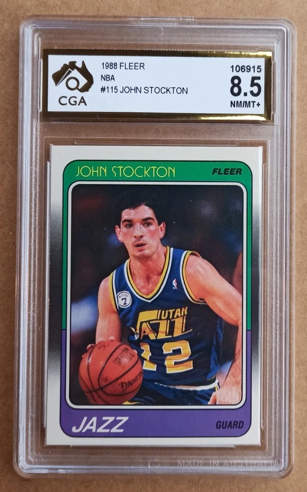 John Stockton RC Rookie Fleer 1988/89 - Tarjeta NBA #115 - CGA 8,5 casi nuevo/como nuevo+ no PSA Foto 1 de 2