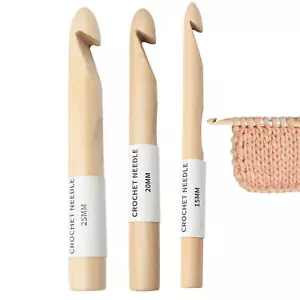 1/3pcs Wooden Crochet Hook Knitting Needles 15/20/25Mm Hand Crochet Hooks Tool - Picture 1 of 16