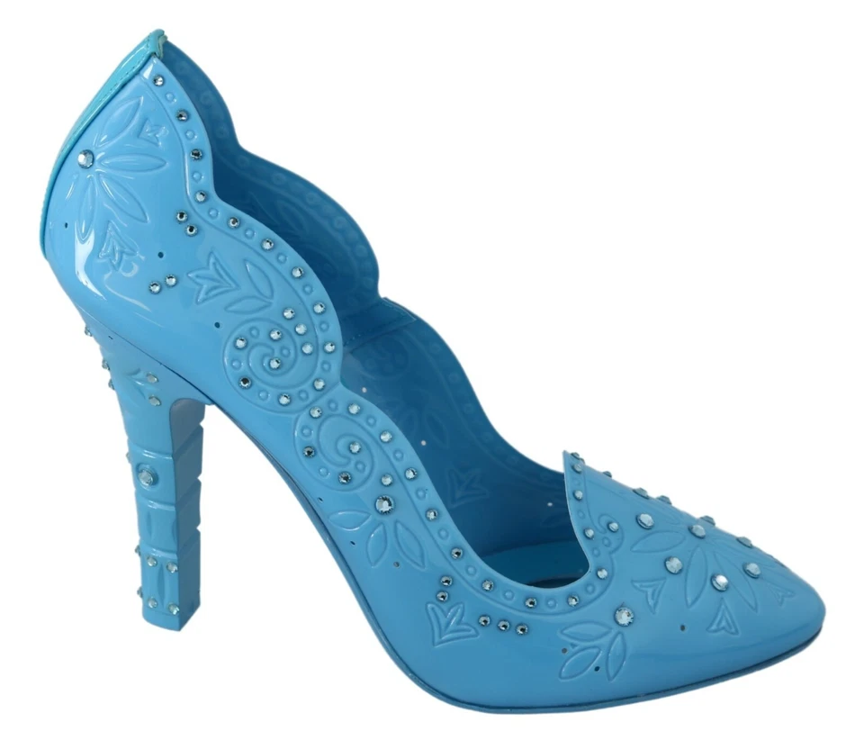 Dolce&Gabbana CINDERELLA Women Blue Pumps Leather Floral High Heels Shoes EUR 39