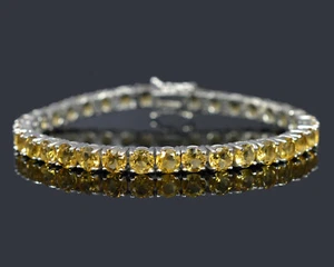 5 mm 925 Solid Sterling Silver Natural Citrine Gemstone Tennis Bracelet Jewerly - Picture 1 of 8