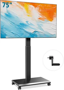 Hand Crank Lift TV Stand with Wheels, Tilt & Swivel Rolling TV Stand for 32-75In - Picture 1 of 9