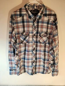 Men's Buckle Black Size XL No.48 Slim Fit Blue Plaid Embroidered Button Down - Picture 1 of 9