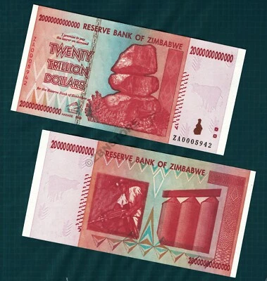 20 Trillion Dollars Zimbabwe Banknote Uncirculated ZA 2008 Replacement Star UNC - Image 1 of 3