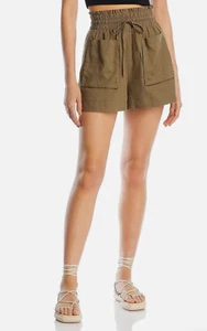 Avec Les Filles Forest Linen Blend Smocked High-Waist Shorts L133514 Size S - Picture 1 of 4