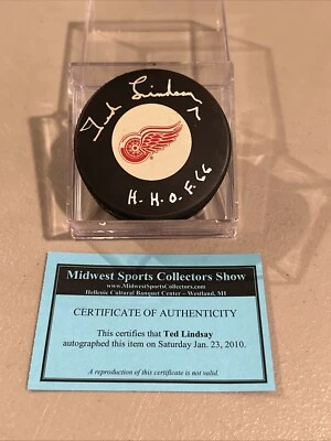 Ted Lindsay No7, шайба с автографом H.H.O.F. 66, Detroit Red Wings - Изображение 1 из 4