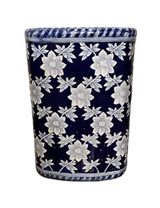 Regenschirmständer oval blau-weiß Blumenmuster 18 Zoll groß schwer - Bild 1 von 2