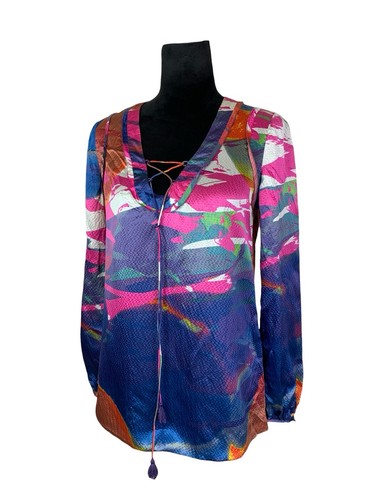 Camicetta tunica Tory Burch 100% seta raso colorato con nappe taglia 4