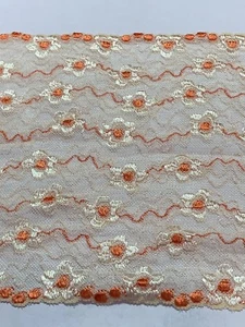 Vibrant Orange on Ivory Galloon Stretch textured lingerie Lace 7inch--1yard - Picture 1 of 4