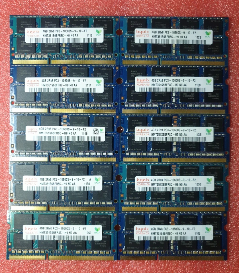 HYNIX Job Lot 10x4GB DDR3 PC3-10600S 1333MHz SODIMM Laptop RAM Memory 204pin - Image 1 of 1