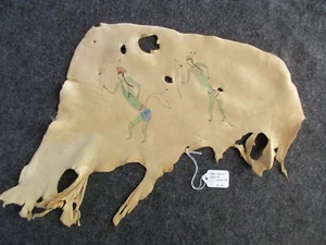 NATIVE AMERICAN PAINTED LEATHER HIDE, PICTOGRAPH, ORIGINAL DRAWING   OTT-535B - Picture 1 of 9