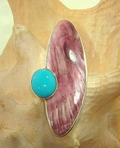MARTA HOWELL SOLID 925 SILVER SPINY OYSTER NACOZARI TURQUOISE PENDANT NECKLACE - Picture 1 of 4