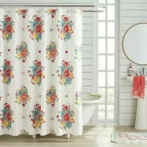 Pioneer Woman Breezy Blossom Floral Applique Fabric Shower Curtain 72X72 New B
