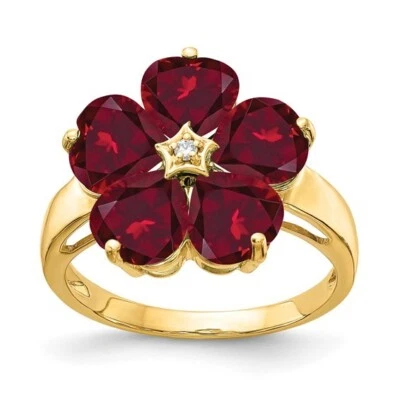 5.25 Ct. TCW Lab-Created Ruby and Diamond Flower Heart Ring in 14K Yellow Gold - Image 1 of 4
