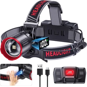 2000 LUMENS LED Rechargeable Head Lamps, Zoomable Headlamp with 6 Modes & IPX7 W - Imagen 1 de 12
