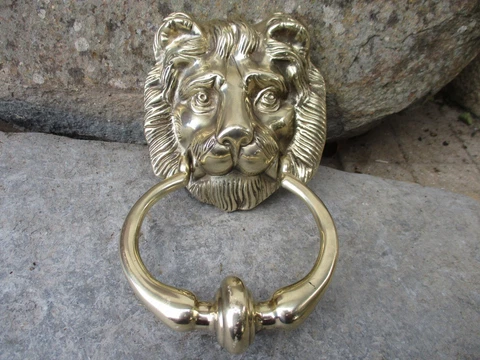 Vintage Architectural Salvage Hardware Brass Door Knocker Handle Lion Head Shape Cover
