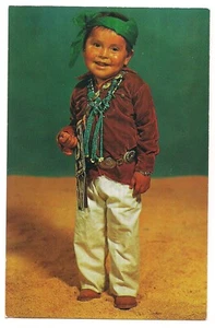 NAVAJO INDIAN BOY In Turquoise Necklace Silver Concho Belt Arizona AZ Postcard  - Picture 1 of 2