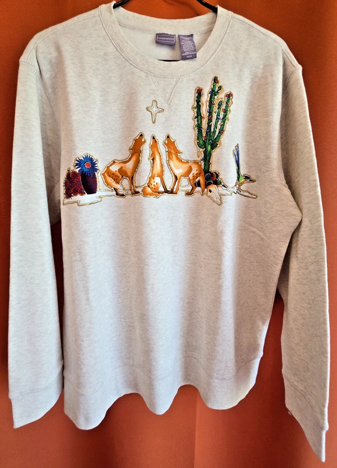 Laura Scott Women's XL Long Sleeve Sweatshirt Southwest Glittery Christmas Top - Image 1 of 4