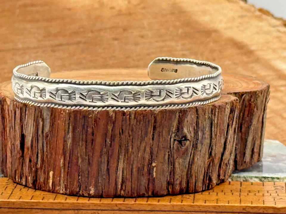 Vintage Navajo MC TSASIE Native Sterling Silver Kokopelli Stamped Cuff--1917.25 - Image 1 of 4