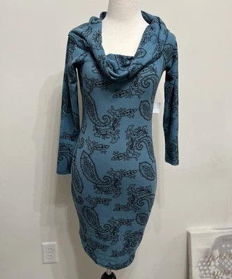 Charlotte Russe Dress Womens Medium Blue Paisley Long Sleeve Cowl Neck Stretch Foto 1 de 4