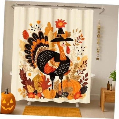  Printed Shower Curtain, Waterproof 72"W x 72"L (Pack of 1) Thanksgiving Turkey - Image 1 of 4