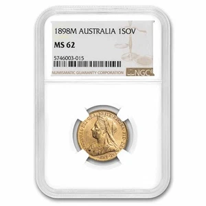 1898-M Australia Gold Sovereign Victoria Veiled Head MS-62 NGC - Picture 1 of 3