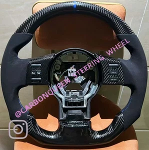 REAL CARBON FIBER Steering Wheel FOR NISSAN 350Z BLUE  LINE W/ BLACK SUEDE - Picture 1 of 2