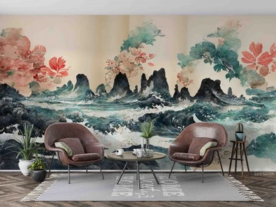 Ilustración de paisaje japonés 3D murales de pared papel tapiz murales pegatina de pared 11 Foto 1 de 4