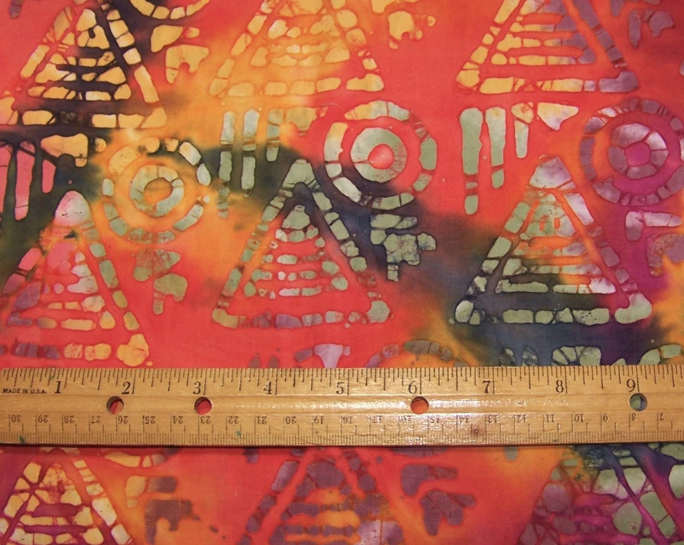 1 yard of Batik FUSCHIA ORANGE GREY PRINT on 100% COTTON FABRIC - Image 1 of 1