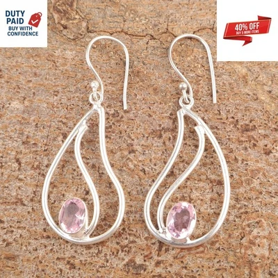 Black Friday Deal 925 Sterling Silver Natural Morganite New Dangle Drop Earrings - Image 1 of 4