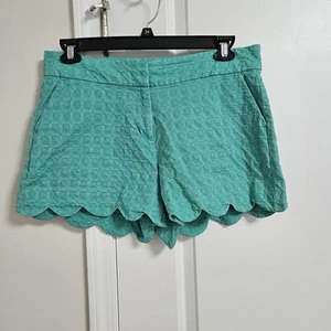 Crown & Ivy Scalloped Hem Shelby Shorts Women's 10 (34x4) Teal Textured Pockets - Picture 1 of 8