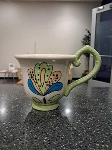 Blue Sky Heather Goldminc LG Ceramic Green Floral Mug 14 oz Embossed LG Handle - Picture 1 of 5