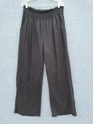 Pantalones BeBop para mujer negros de pierna ancha mezcla de lino 1X cintura elástica de verano Foto 1 de 4