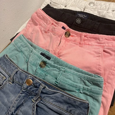 5 Pair Shorts Lot Size 4 6 American Eagle Express Jean Black White Green Pink - Image 1 of 4