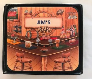 JIM'S BAR NAME SET OF 6 CORK BACKED COASTERS - Foto 1 di 1