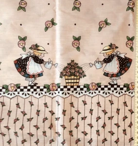 Daisy Kingdom Mary Engelbreit Girl Watering Flowers Pink Border Fabric BTY - Picture 1 of 7