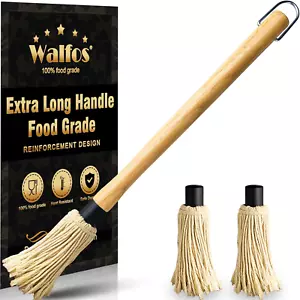 BBQ Mop Brushes for Sauce, Grilling Basting Mop Wooden Long Handle with 3 Heads - Picture 1 of 12