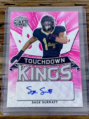2021 Sage Surratt Leaf Metal Draft Touchdown Kings 7/10 RC Auto Rare PINK - Image 1 of 2