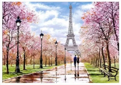 Impresionante Torre Eiffel en París - Flores de cerezo - Impresión en lienzo - Sin marco - Nuevo Foto 1 de 4