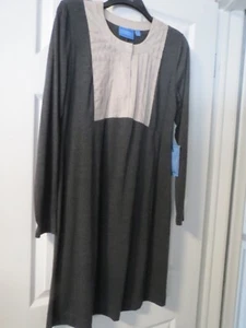 Simply Vera Vera Wang Charcoal & Light Gray Long Sleeve Dress, Sz M - Picture 1 of 4