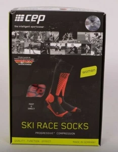 NIB WOMENS CEP PROGRESSIVE+ RACE SKI COMPRESSION SOCKS $55 size 3 black red - Picture 1 of 4