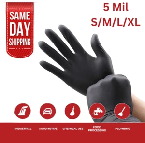 5 Mil Nitrile Black Disposable Exam/Medical Cleaning Gloves Powder Latex Free - Picture 1 of 8