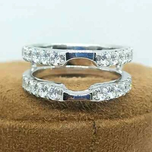 1.50 Ct Round Lab Created Diamond Enhancer Guard Wrap Ring 14K White Gold Plated - Picture 1 of 5