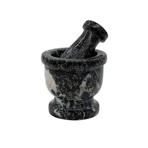 Mini mortaio e pestello intagliato marmo zebrato nero - Foto 1 di 4