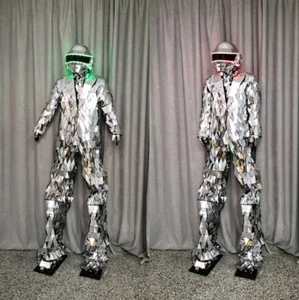 Mirror Clothing Silver Stage Performance Popping Costume Stilts - Picture 1 of 1